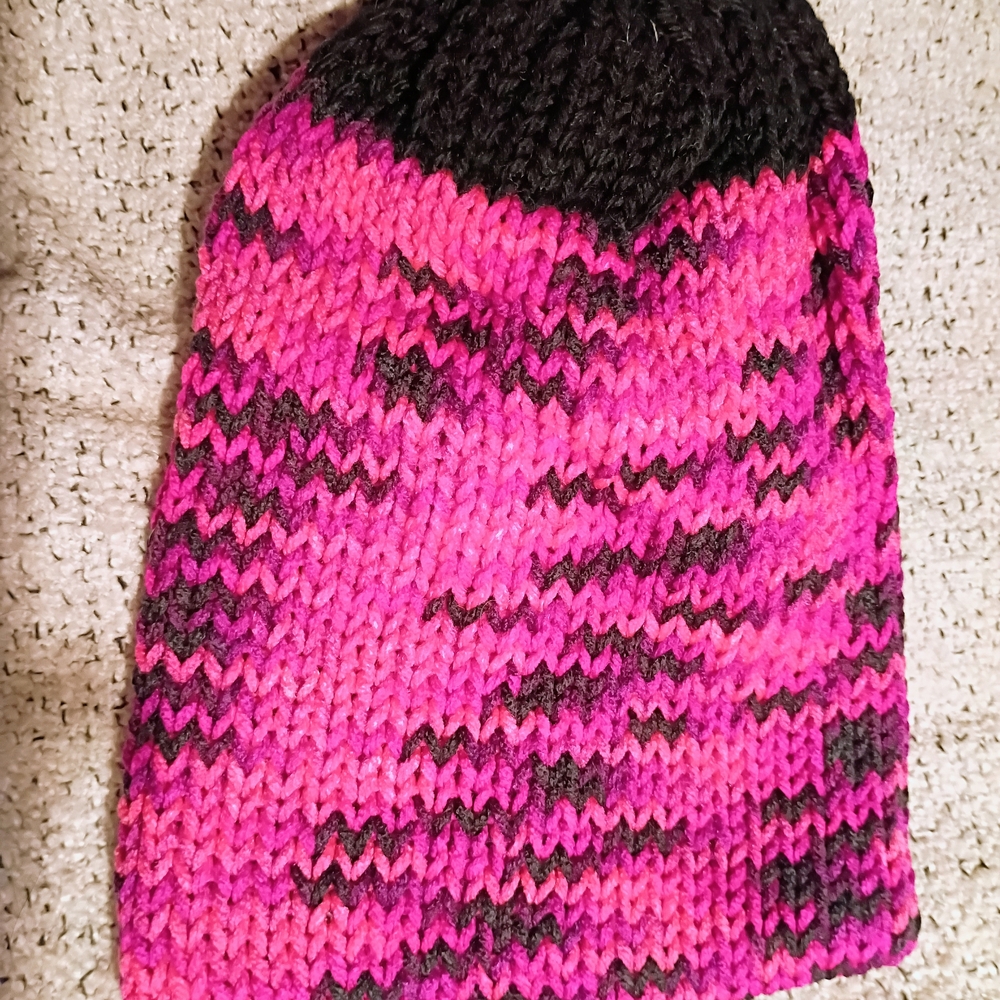 Vibrant Pink and Black Kids Knit Beanie